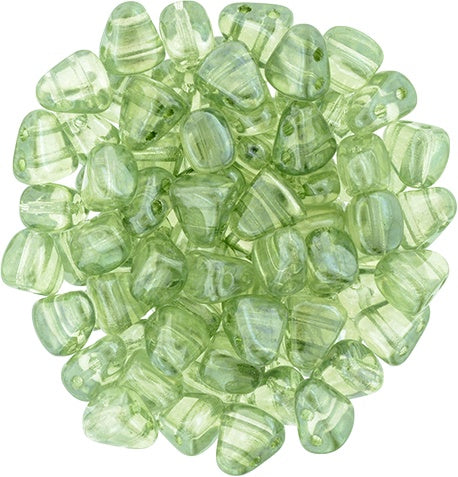 Nib-Bit, Luster Transparent Lt Green, 2-Hole Czech Glass Bead, 8 grams