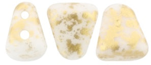 Nib-Bit, Gold Splash White, 2-Hole Czech Glass Bead, 8 grams