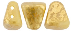 Nib-Bit, Gold Splash Opaque Ivory, 2-Hole Czech Glass Bead, 8 grams