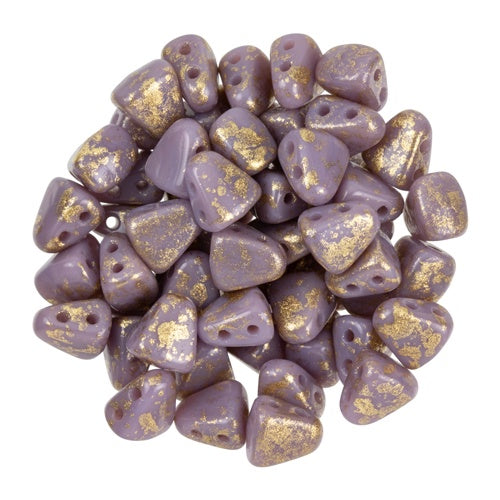 Nib-Bit, Gold Splash Opaque Amethyst, 2-Hole Czech Glass Bead, 8 grams
