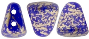 Nib-Bit, Gold Splash Opaque Blue, 2-Hole Czech Glass Bead, 8 grams