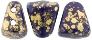 Nib-Bit, Gold Splash Navy Blue, 2-Hole Czech Glass Bead, 8 grams