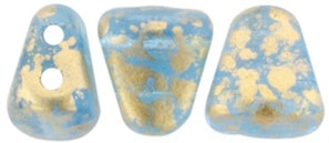 Nib-Bit, Gold Splash Aquamarine, 2-Hole Czech Glass Bead, 8 grams
