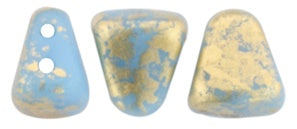 Nib-Bit, Gold Splash Blue Turquoise, 2-Hole Czech Glass Bead, 8 grams