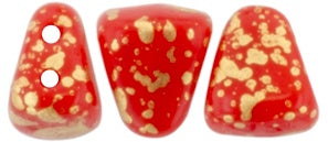 Nib-Bit, Gold Splash Opaque Red, 2-Hole Czech Glass Bead, 8 grams