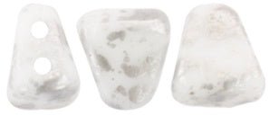 Nib-Bit, Silver Splash White, 2-Hole Czech Glass Bead, 8 grams