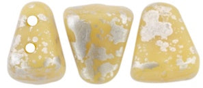 Nib-Bit, Silver Splash Opaque Ivory, 2-Hole Czech Glass Bead, 8 grams