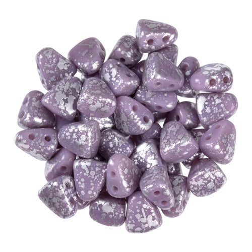 Nib-Bit, Silver Splash Opaque Amethyst, 2-Hole Czech Glass Bead, 8 grams