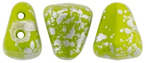 Nib-Bit, Silver Splash Opaque Olivine, 2-Hole Czech Glass Bead, 8 grams