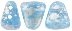 Nib-Bit, Silver Splash Aquamarine, 2-Hole Czech Glass Bead, 8 grams