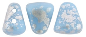 Nib-Bit, Silver Splash Blue Turquoise, 2-Hole Czech Glass Bead, 8 grams