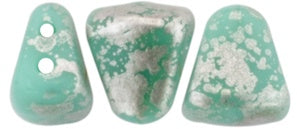 Nib-Bit, Silver Splash Opaque Turquoise, 2-Hole Czech Glass Bead, 8 grams