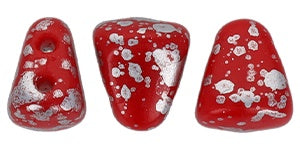Nib-Bit, Silver Splash Opaque Red, 2-Hole Czech Glass Bead, 8 grams