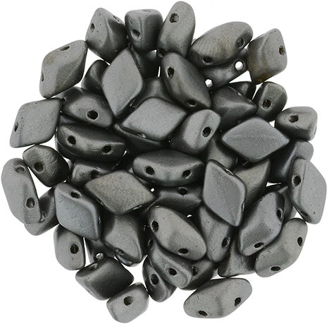 GemDuo, Crystal Bronze Gunmetal, 2-Hole Diamond Shaped Czech Glass Bead, 7.5 grams
