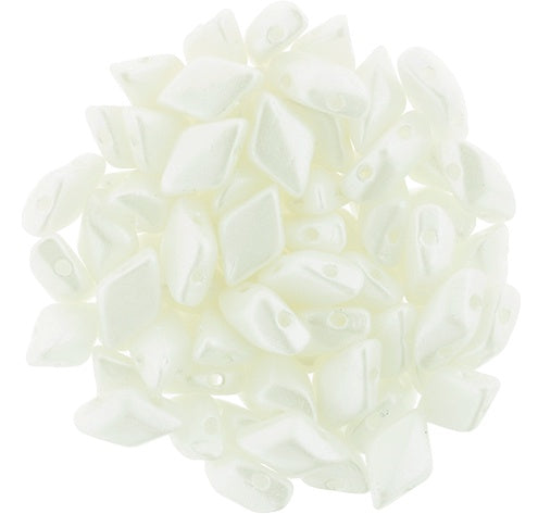 GemDuo, Pearl Coat Snow, 2-Hole Diamond Shaped Czech Glass Bead, 7.5 grams
