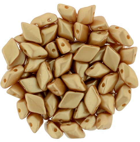 GemDuo, Pearl Coat Gold, 2-Hole Diamond Shaped Czech Glass Bead, 7.5 grams