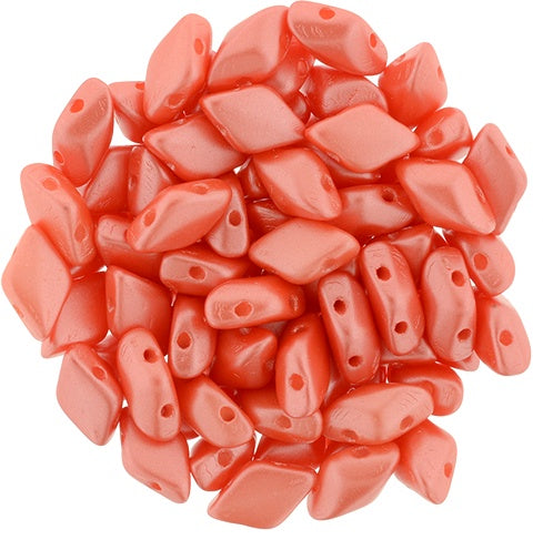 GemDuo, Pearl Coat Melon, 2-Hole Diamond Shaped Czech Glass Bead, 7.5 grams