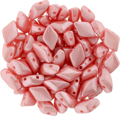 GemDuo, Pearl Coat Paradise Pink, 2-Hole Diamond Shaped Czech Glass Bead, 7.5 grams