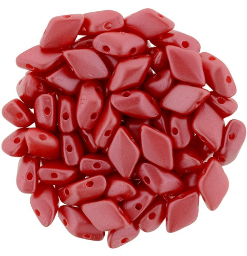 GemDuo, Pearl Coat Strawberry, 2-Hole Diamond Shaped Czech Glass Bead, 7.5 grams