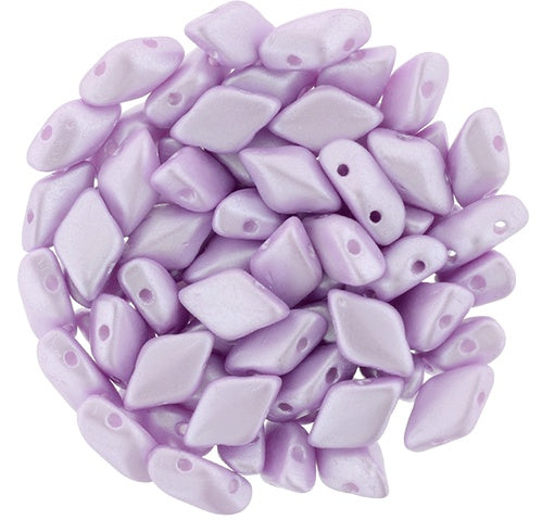 GemDuo, Pearl Coat Lt Lilac, 2-Hole Diamond Shaped Czech Glass Bead, 7.5 grams