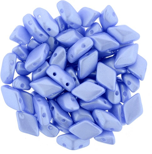 GemDuo, Pearl Coat Sky Blue, 2-Hole Diamond Shaped Czech Glass Bead, 7.5 grams