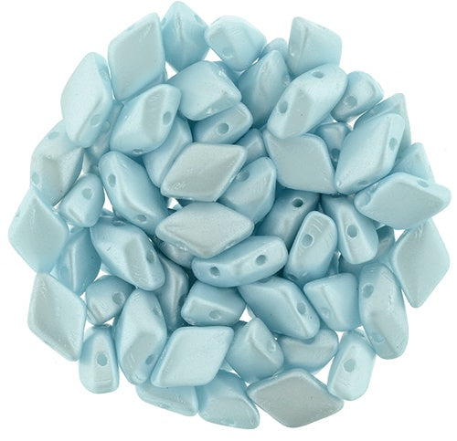 GemDuo, Pearl Coat Azure, 2-Hole Diamond Shaped Czech Glass Bead, 7.5 grams