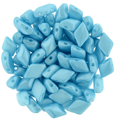 GemDuo, Pearl Coat Aqua, 2-Hole Diamond Shaped Czech Glass Bead, 7.5 grams