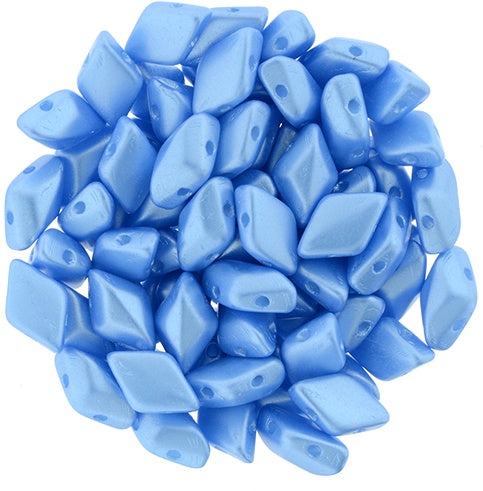 GemDuo, Pearl Coat Blue, 2-Hole Diamond Shaped Czech Glass Bead, 7.5 grams
