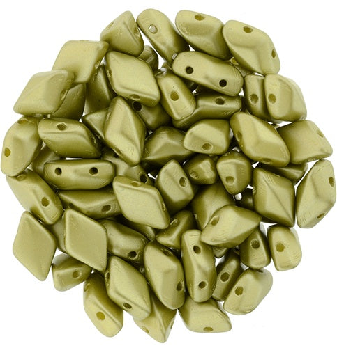 GemDuo, Pearl Coat Chartreuse, 2-Hole Diamond Shaped Czech Glass Bead, 7.5 grams