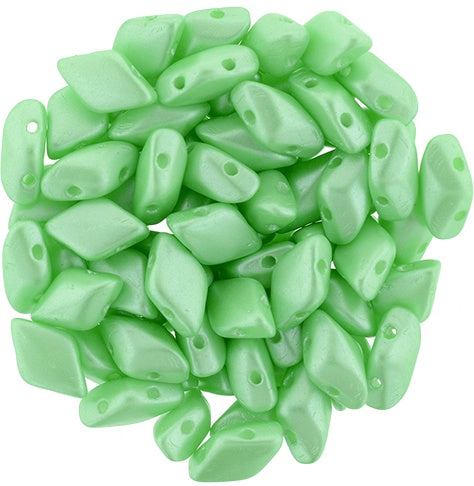 GemDuo, Pearl Coat Mint Green, 2-Hole Diamond Shaped Czech Glass Bead, 7.5 grams