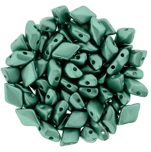 GemDuo, Pearl Coat Forest, 2-Hole Diamond Shaped Czech Glass Bead, 7.5 grams