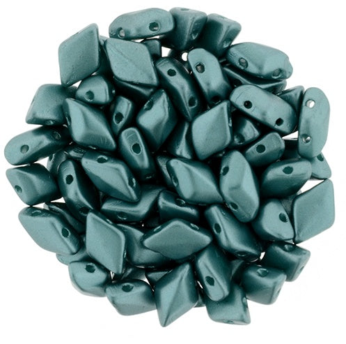 GemDuo, Pearl Coat Teal, 2-Hole Diamond Shaped Czech Glass Bead, 7.5 grams