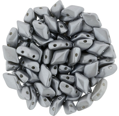 GemDuo, Pearl Coat Silver, 2-Hole Diamond Shaped Czech Glass Bead, 7.5 grams