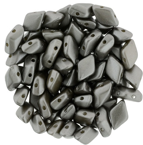 GemDuo, Pearl Coat Gray, 2-Hole Diamond Shaped Czech Glass Bead, 7.5 grams