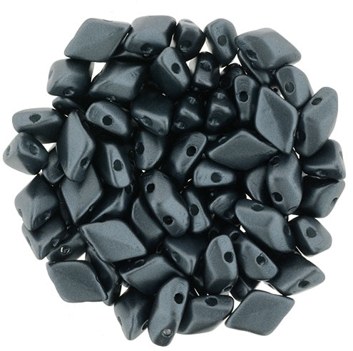 GemDuo, Pearl Coat Charcoal, 2-Hole Diamond Shaped Czech Glass Bead, 7.5 grams