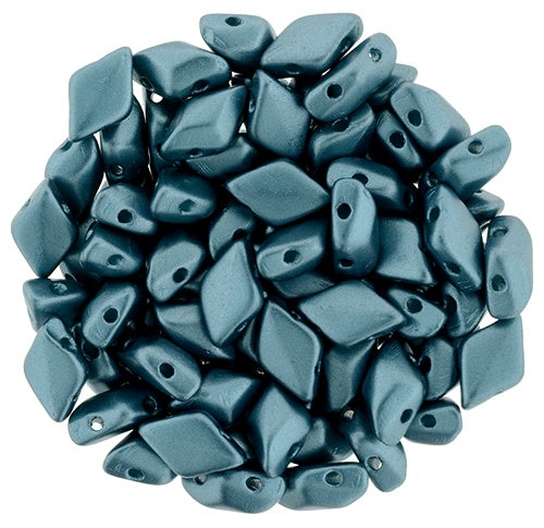 GemDuo, Pearl Coat Dk Teal, 2-Hole Diamond Shaped Czech Glass Bead, 7.5 grams
