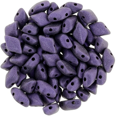 GemDuo, Metallic Suede Purple, 2-Hole Diamond Shaped Czech Glass Bead, 7.5 grams