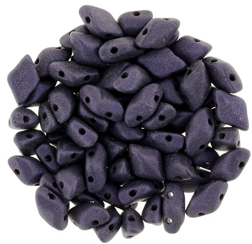GemDuo, Metallic Suede Dk Purple, 2-Hole Diamond Shaped Czech Glass Bead, 7.5 grams