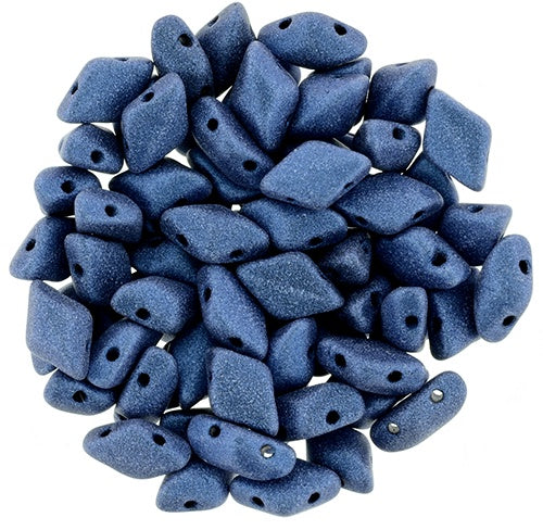 GemDuo, Metallic Suede Blue, 2-Hole Diamond Shaped Czech Glass Bead, 7.5 grams