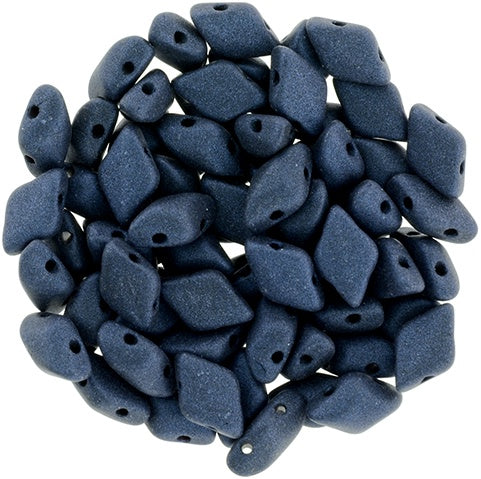 GemDuo, Metallic Suede Dk Blue, 2-Hole Diamond Shaped Czech Glass Bead, 7.5 grams