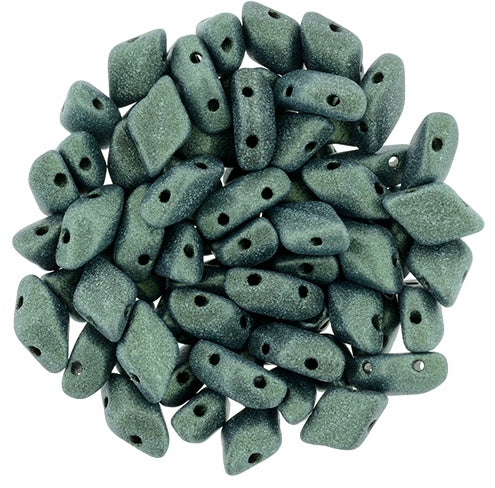 GemDuo, Metallic Suede Lt Green, 2-Hole Diamond Shaped Czech Glass Bead, 7.5 grams