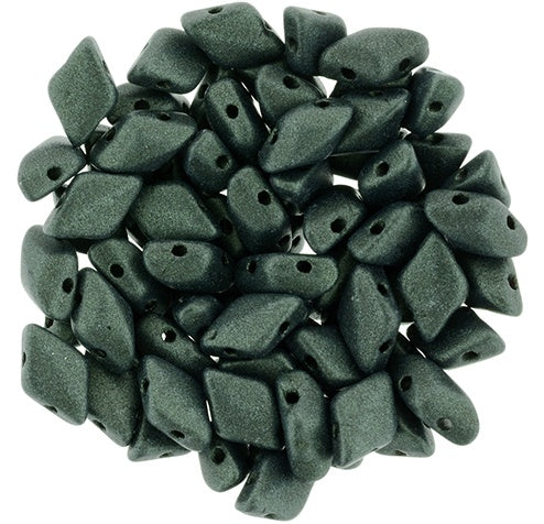 GemDuo, Metallic Suede Dk Forest, 2-Hole Diamond Shaped Czech Glass Bead, 7.5 grams