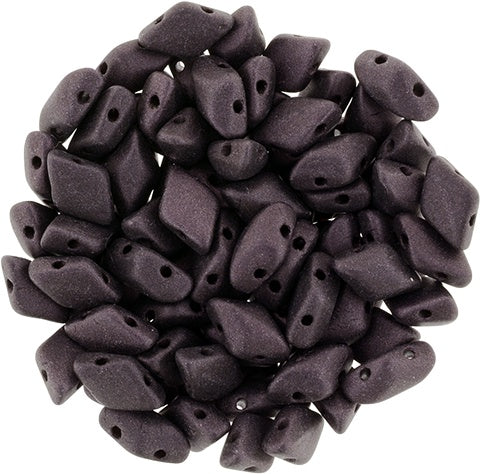 GemDuo, Metallic Suede Dk Plum, 2-Hole Diamond Shaped Czech Glass Bead, 7.5 grams