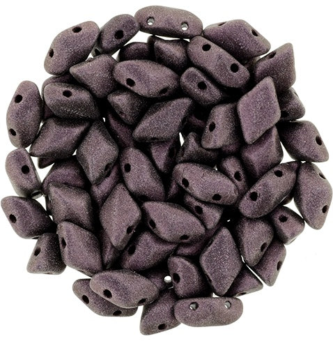 GemDuo, Metallic Suede Pink, 2-Hole Diamond Shaped Czech Glass Bead, 7.5 grams