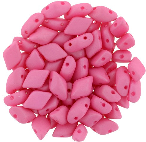 GemDuo, Saturated Neon Pink, 2-Hole Diamond Shaped Czech Glass Bead, 7.5 grams