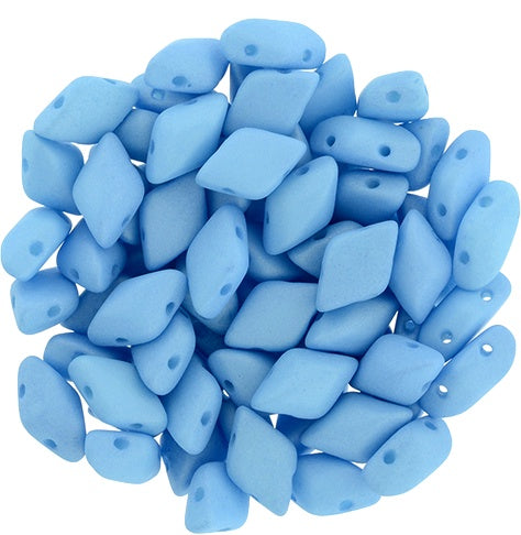 GemDuo, Saturated Neon Baby Blue, 2-Hole Diamond Shaped Czech Glass Bead, 7.5 grams