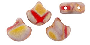 Ginko, Matte Batik Bronze Apollo Opaque Red, 2-Hole Czech Glass Bead, 8 grams