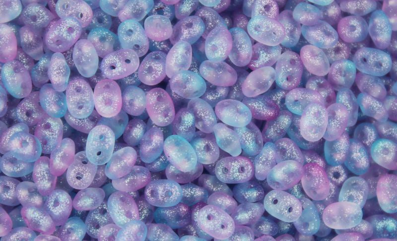 Superduo, Frozen Matte Blue/Violet, 2-Hole Czech Glass Bead, 8 grams