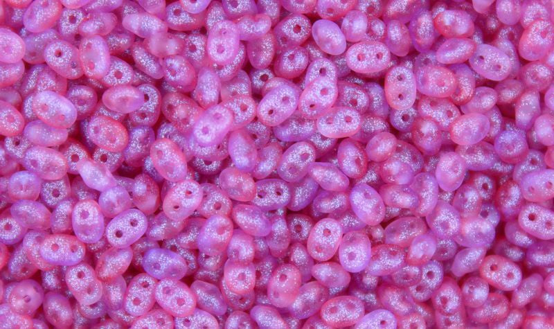 Superduo, Frozen Matte Hot Pink, 2-Hole Czech Glass Bead, 8 grams