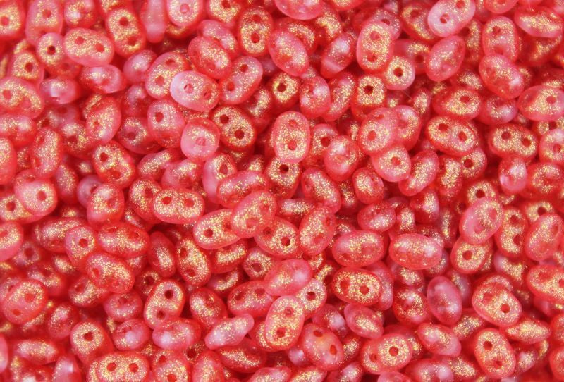 Superduo, Frozen Matte Golden Cranberry, 2-Hole Czech Glass Bead, 8 grams